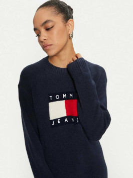 nahlad Tommy Jeans dámske modré úpletové šaty