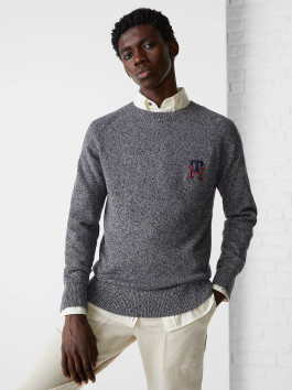 nahlad Tommy Hilfiger pánsky tmavošedý sveter TH Monogram