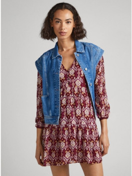 nahlad Pepe Jeans dámske vínové vzorované šaty