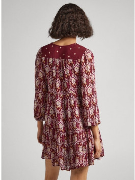 nahlad Pepe Jeans dámske vínové vzorované šaty