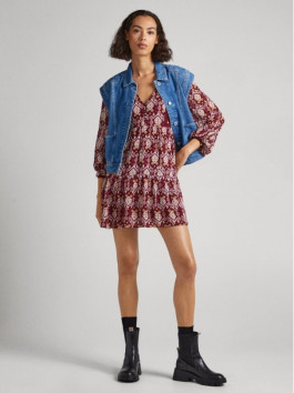 nahlad Pepe Jeans dámske vínové vzorované šaty