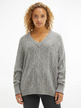 nahlad Tommy Hilfiger dámsky šedý sveter so vzorom