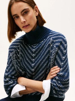 nahlad Tommy Hilfiger dámsky tmavomodrý rolákový sveter