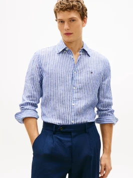 nahlad Tommy Hilfiger pánska pruhovaná ľanová košeľa