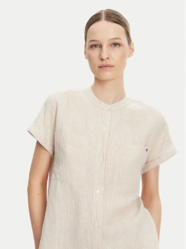 nahlad Tommy Hilfiger dámska béžová pruhovaná ľanová košeľa
