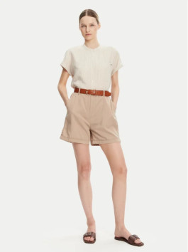 nahlad Tommy Hilfiger dámska béžová pruhovaná ľanová košeľa