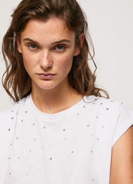 nahlad Pepe Jeans dámske biele tričko  MORGANA s cvokmi