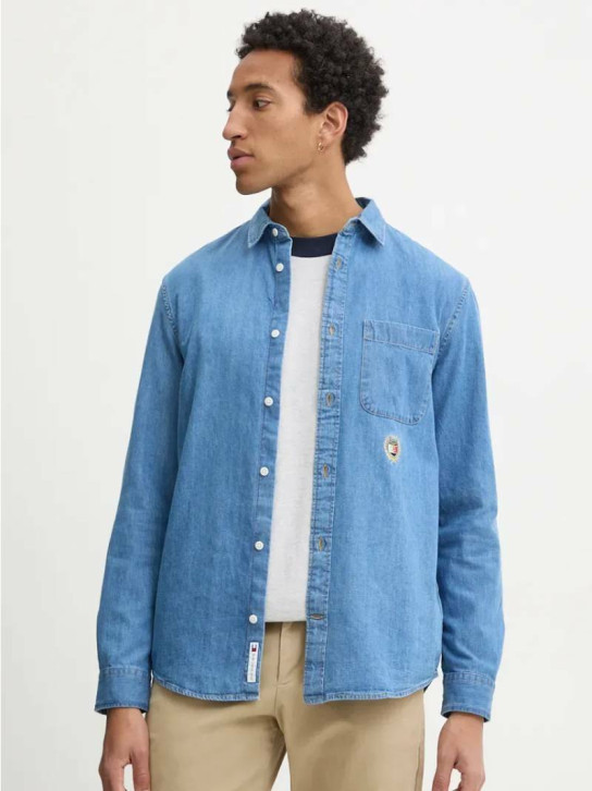 Tommy Jeans pánska modrá džínsová košeľa 