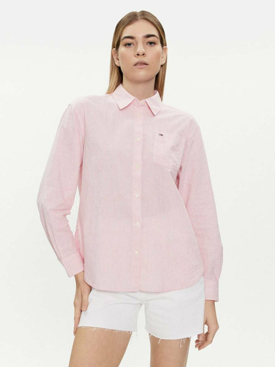 Tommy Jeans dámska pruhovaná ružová košeľa