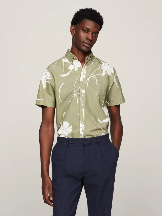 Tommy Hilfiger pánska khaki košeľa s krátkym rukávom