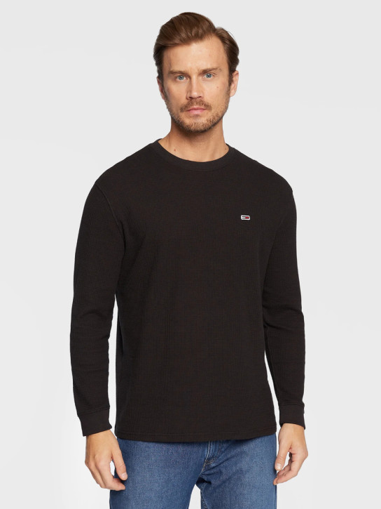Tommy Jeans pánske čierne tričko s dlhým rukávom