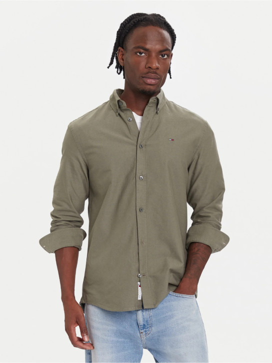 Tommy Jeans pánska khaki zelená košeľa