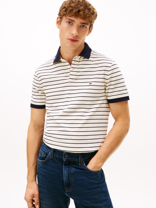   Tommy Hilfiger pánske modro krémové pruhované polotričko