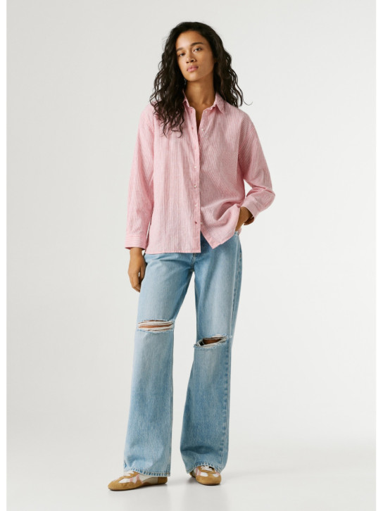 Pepe Jeans dámska ružová pruhovaná košeľa
