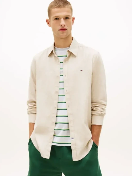 Tommy Jeans pánska béžová košeľa