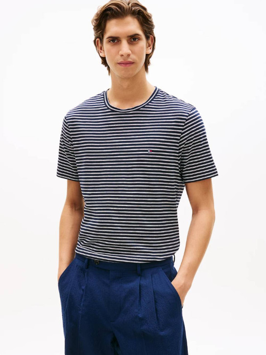 Tommy Hilfiger pánske tmavo modré pruhované tričko
