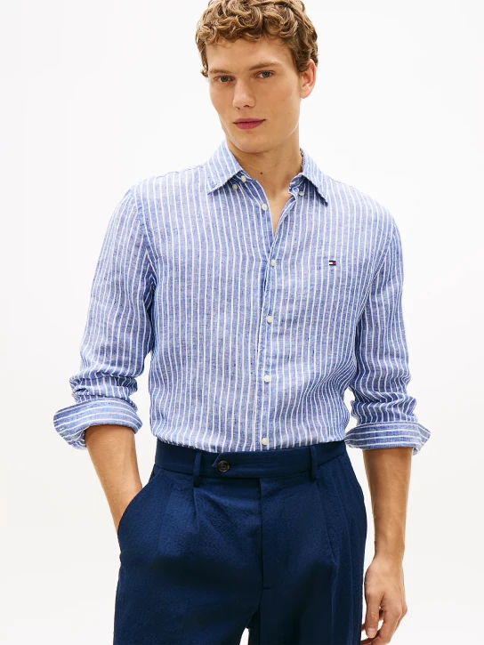 Tommy Hilfiger pánska pruhovaná ľanová košeľa