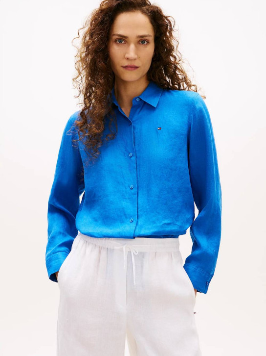 Tommy Hilfiger dámska modrá ľanová košeľa