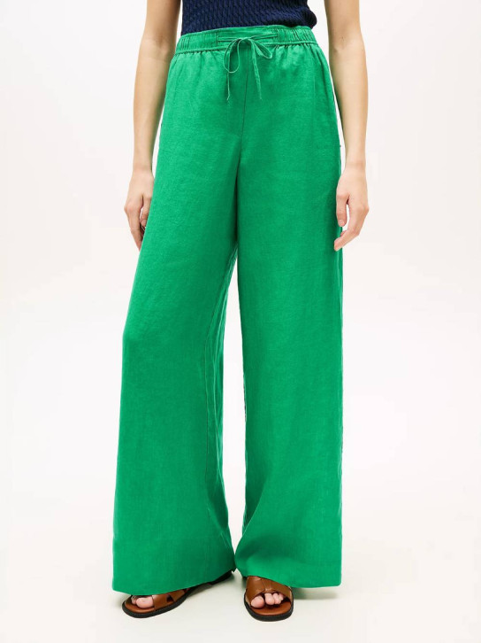 Tommy Hilfiger dámske zelené ľanové nohavice