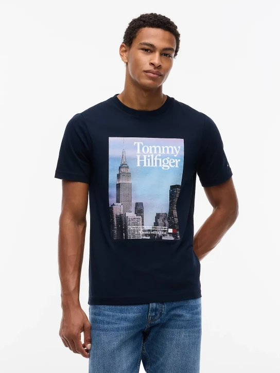 Tommy Hilfiger pánske tmavo modré tričko s potlačou