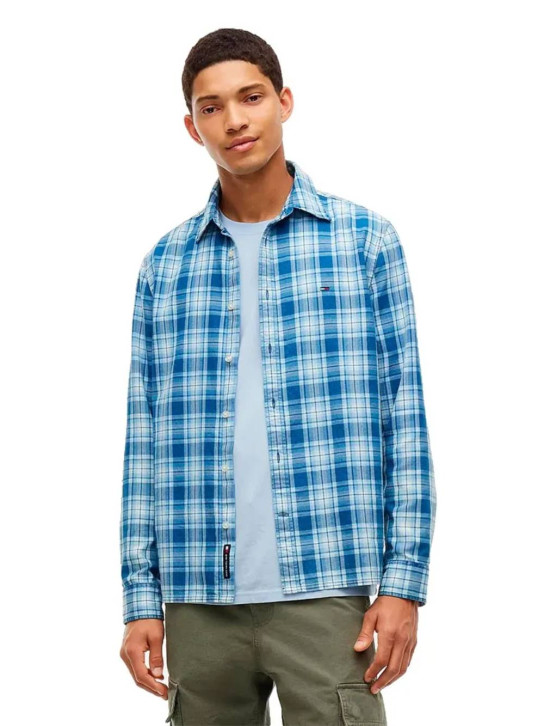 Tommy Jeans pánska modrá kockovaná košeľa