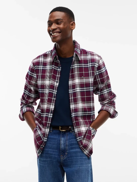 Tommy Jeans pánska vínová kockovaná košeľa