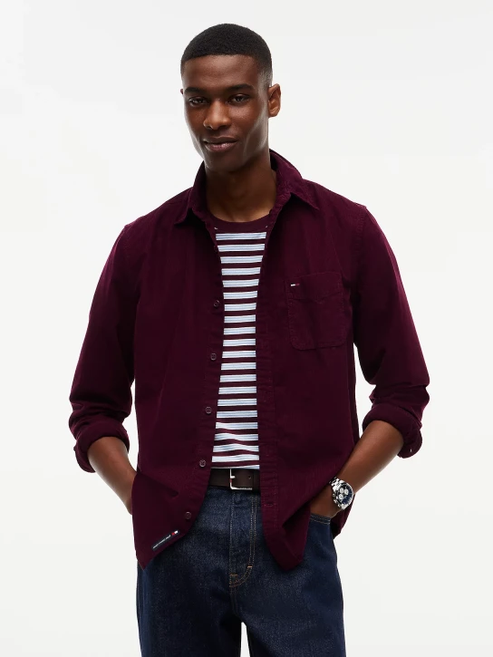 Tommy Jeans pánska tmavo vínová košeľa