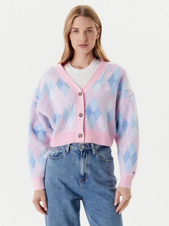 TJW CROP ARGYLE CARDIGAN