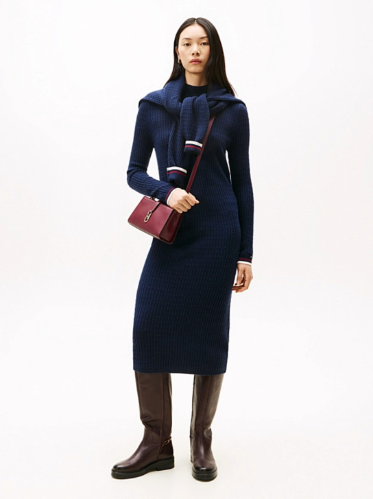 WOOL CASH CABLE MOCK-NK LS DRESS
