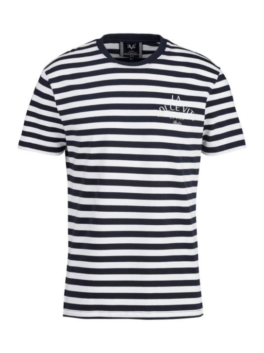 19v69 pánske tmavo modro biele pruhované tričko