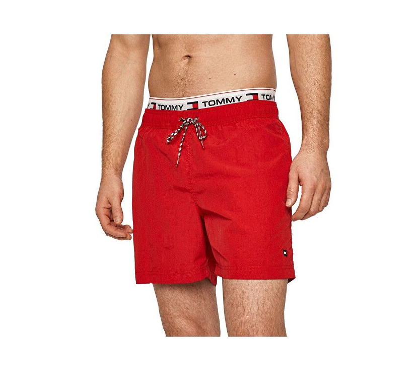 detail Tommy Jeans pánske červené plavky MEDIUM Drawstring